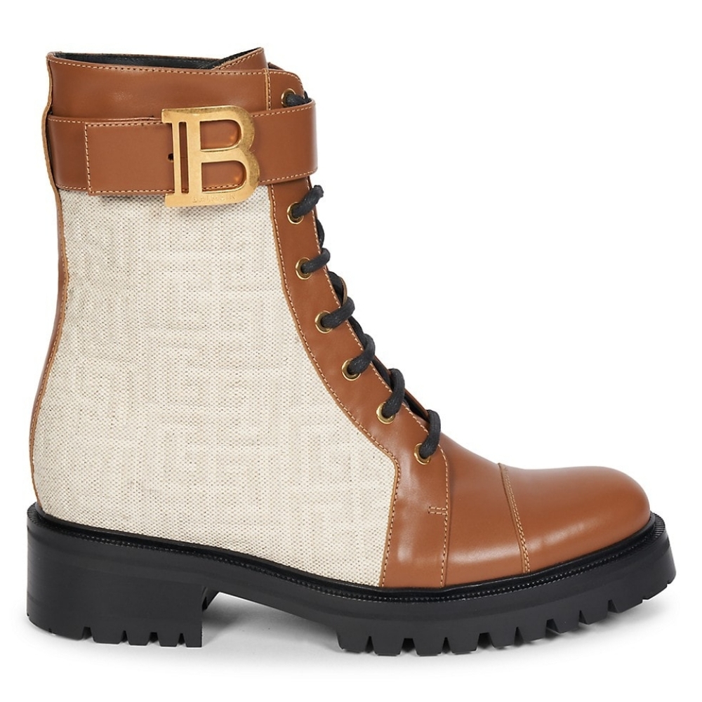 Balmain Tan and Cream Lace Up Boots